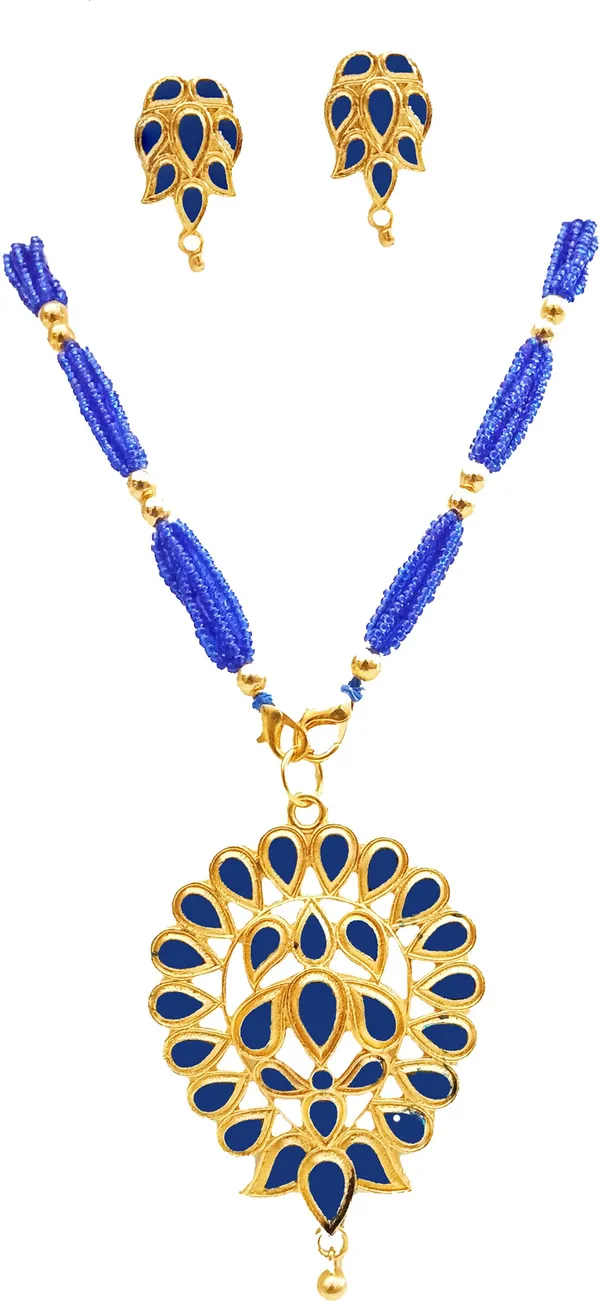 Assamese_Traditional_Blue_Colour_Dugdugi_Tassel_Jewellery_Set_For_Women_&_Girl